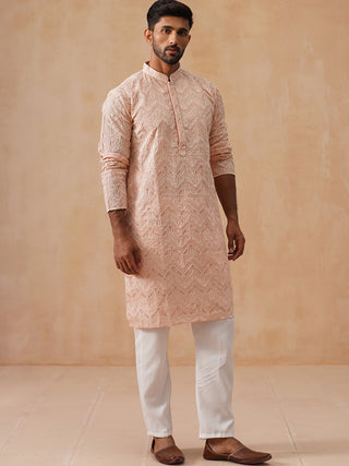 Floral Thread Embroidered Silk Blend Kurta Set