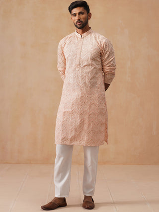 Floral Thread Embroidered Silk Blend Kurta Set