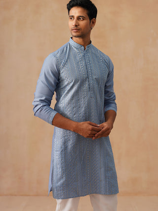 Embroidered Silk Blend Kurta Pajama Set