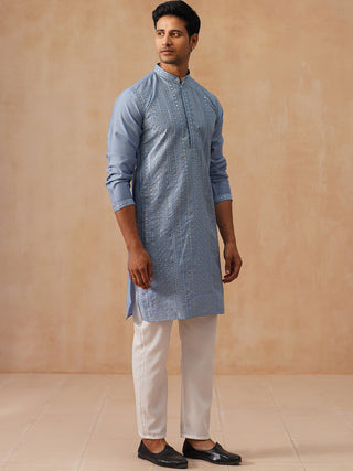 Embroidered Silk Blend Kurta Pajama Set