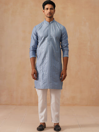 Embroidered Silk Blend Kurta Pajama Set