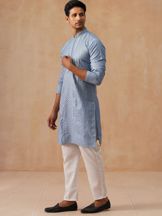 Embroidered Silk Blend Kurta Pajama Set