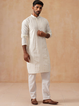Embroidered Silk Blend Kurta Pajama Set