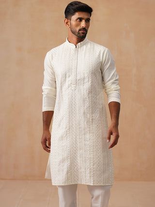 Embroidered Silk Blend Kurta Pajama Set