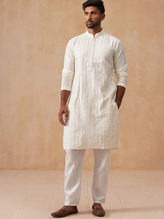 Embroidered Silk Blend Kurta Pajama Set