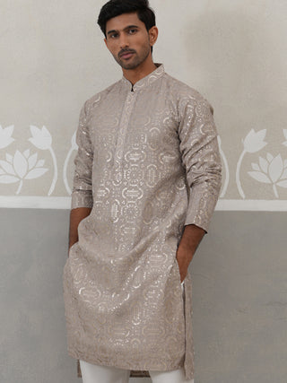 Silk Blend Designer Embroidered Kurta Pyjama
