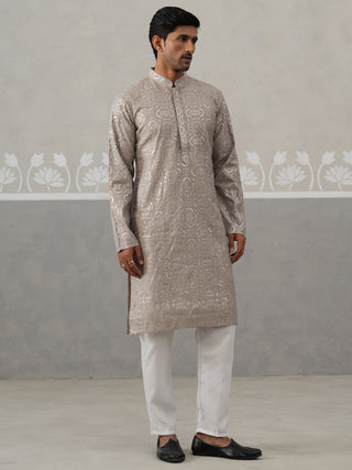Silk Blend Designer Embroidered Kurta Pyjama