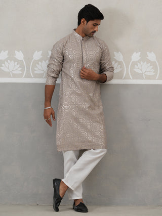 Silk Blend Designer Embroidered Kurta Pyjama