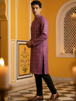 Silk Blend Designer Embroidered Kurta Pyjama
