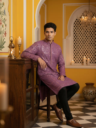 Silk Blend Designer Embroidered Kurta Pyjama