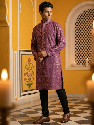Silk Blend Designer Embroidered Kurta Pyjama