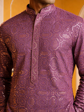 Silk Blend Designer Embroidered Kurta Pyjama