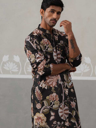 Men's Floral Printed Cotton Straight Kurta Pyjama Set
