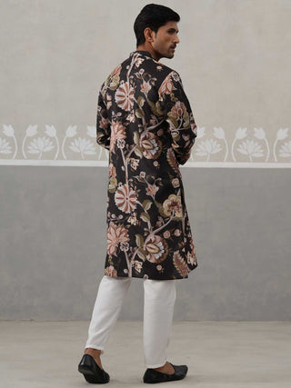 Men's Floral Printed Cotton Straight Kurta Pyjama Set