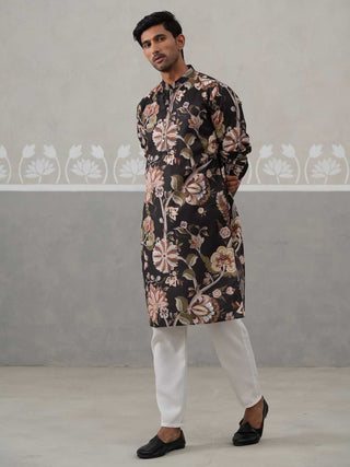 Men's Floral Printed Cotton Straight Kurta Pyjama Set