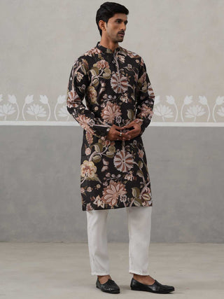Men's Floral Printed Cotton Straight Kurta Pyjama Set