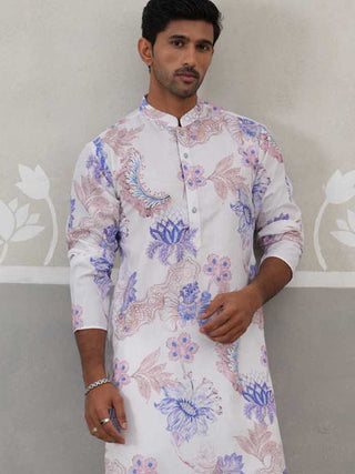 Men's Floral Printed Cotton Straight Kurta Pyjama Set