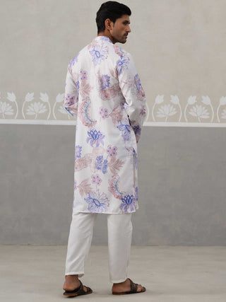 Men's Floral Printed Cotton Straight Kurta Pyjama Set