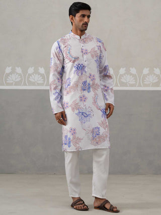 Men's Floral Printed Cotton Straight Kurta Pyjama Set