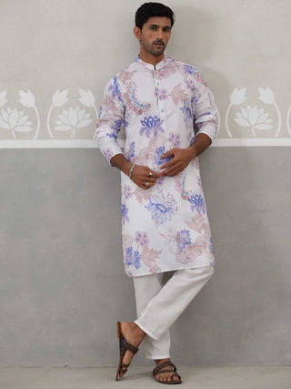 Men's Floral Printed Cotton Straight Kurta Pyjama Set
