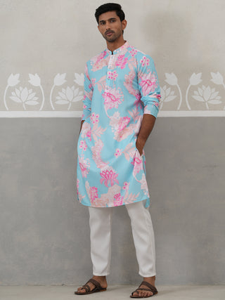 Men's Floral Printed Cotton Straight Kurta Pyjama Set