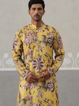 Men's Floral Printed Cotton Straight Kurta Pyjama Set