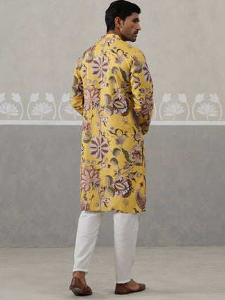 Men's Floral Printed Cotton Straight Kurta Pyjama Set