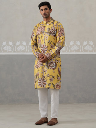 Men's Floral Printed Cotton Straight Kurta Pyjama Set