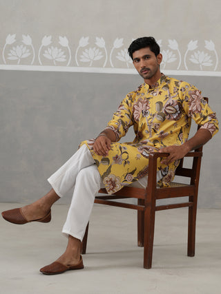 Men's Floral Printed Cotton Straight Kurta Pyjama Set