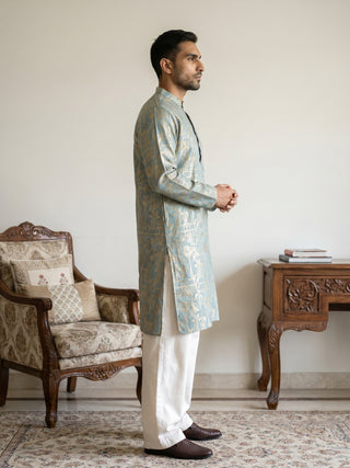 Designer Silk Blend Kurta with Korean Pants