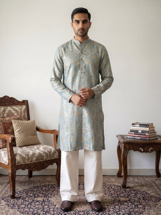Designer Silk Blend Kurta with Korean Pants
