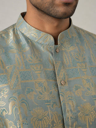 Designer Silk Blend Kurta with Korean Pants