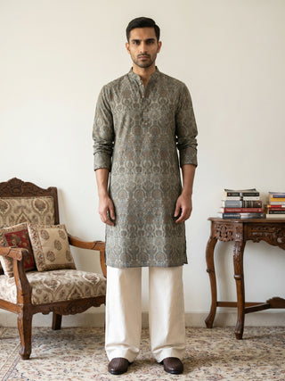 Silk Blend Designer Kurta with Korean Pants