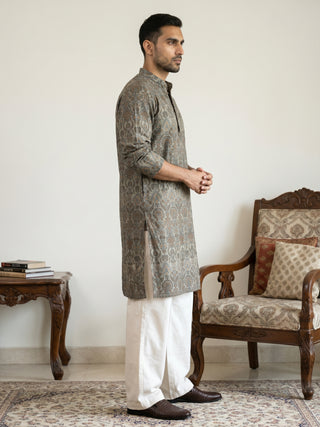 Silk Blend Designer Kurta with Korean Pants