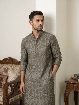 Silk Blend Designer Kurta with Korean Pants