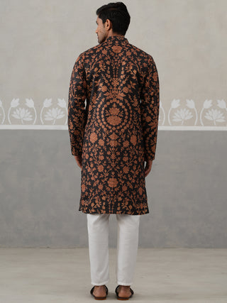 Floral Printed Cotton Kurta Pyjama for Men
