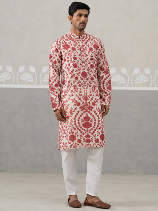 Floral Printed Cotton Kurta Pyjama for Men