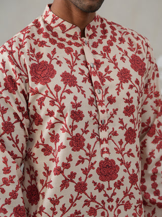 Floral Printed Cotton Kurta Pyjama for Men