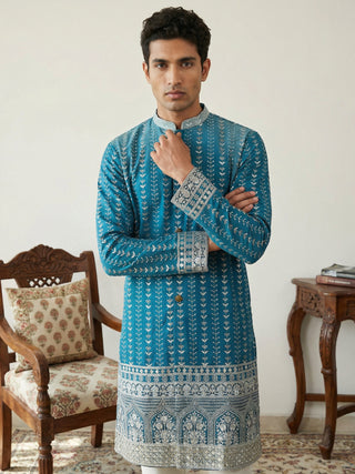 Designer Embroidery Silk Blend Kurta Pyjama for Men
