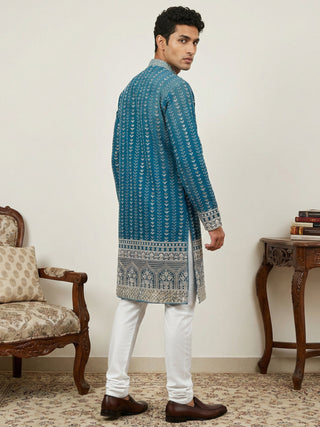 Designer Embroidery Silk Blend Kurta Pyjama for Men