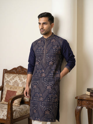 Traditional Embroidered Kurta with Korean Pants