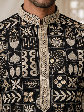 Silk Blend Embroidered Kurta Pyjama Set