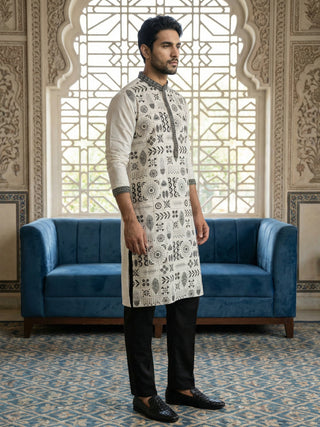 Silk Blend Embroidered Kurta Pyjama Set