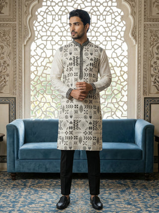 Silk Blend Embroidered Kurta Pyjama Set