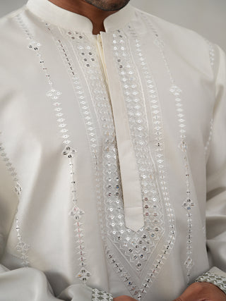 Silk Blend Mirror Work Kurta Pyjama Set