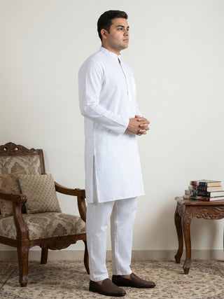 White Solid Kurta with Pyjama