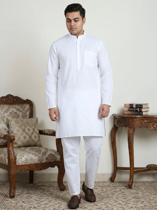 White Solid Kurta with Pyjama