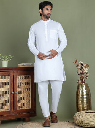 White Solid Kurta with Pyjama