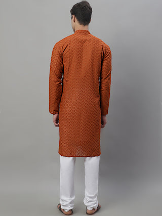 Jompers Men Brown Chikan Kurta with Churidar