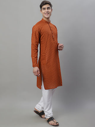 Jompers Men Brown Chikan Kurta with Churidar